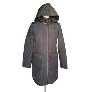 Ralph Lauren Quilted Hooded Jacket Womens S Olive Removable Coat Patch Elbow